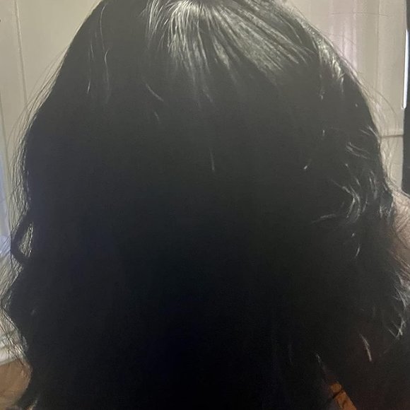 Women 14 Inches Black Mixed Blue Synthetic Short Curly Wigs with Bangs - Picture 8 of 15